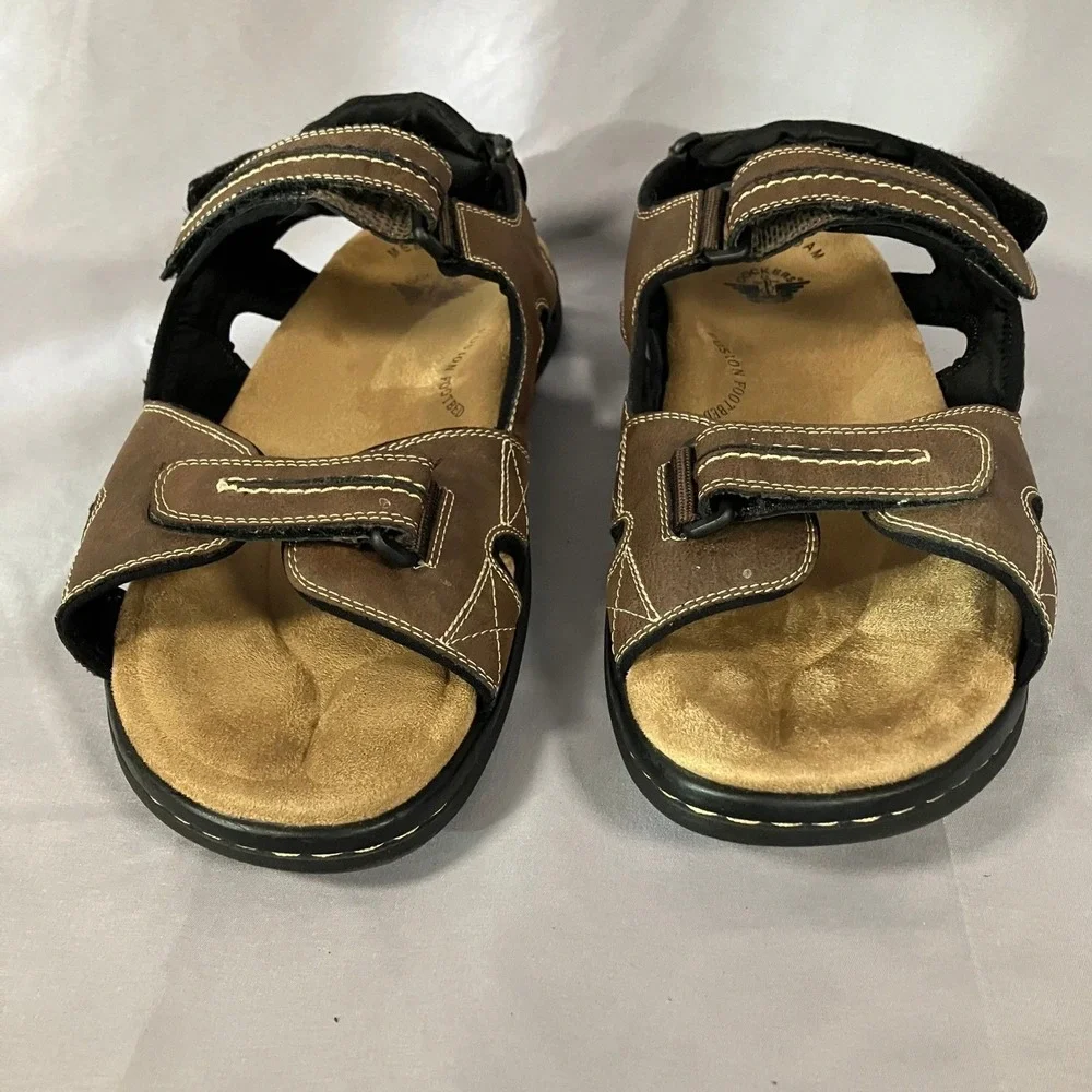 Dockers‎ Mens 13W Brown Leather Fusion Footbed Memory Foam Strap Sandals